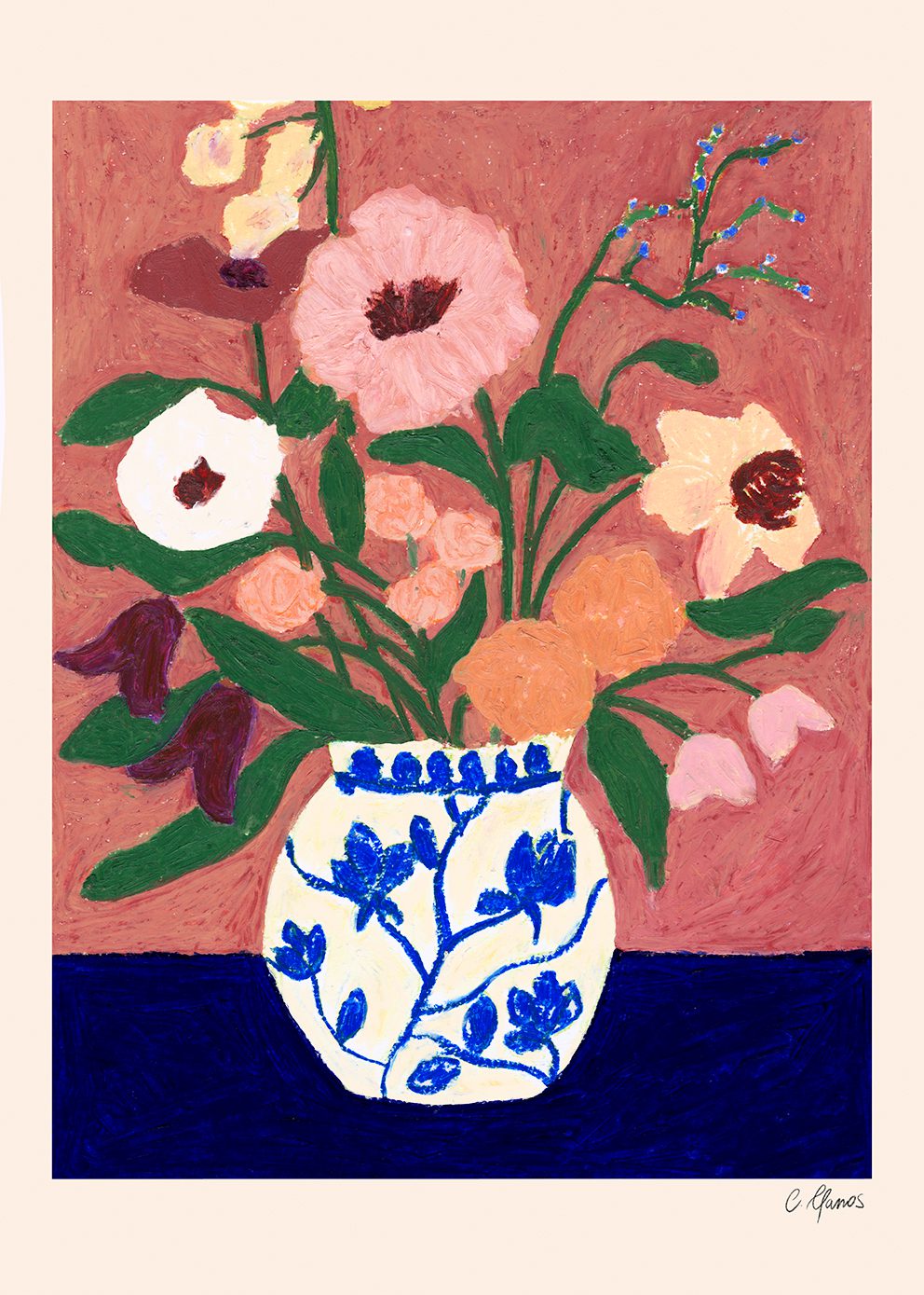 Flowers on Blue Table